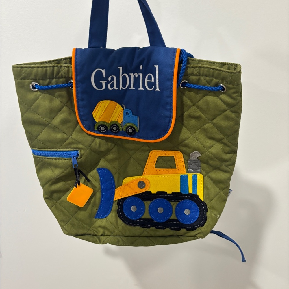 Green Quilted Tote with Construction Truck Design